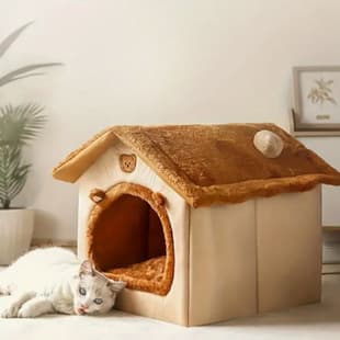 Cat Bed All-Season Winter Warm Enclosed Secure Cat Cave Wrap-Around Sleeping Nest Dog Bed Hideaway
