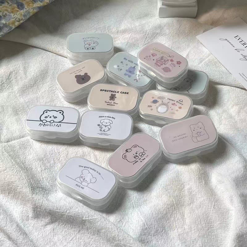 Glasses storage ins contact lens companion box care box with mirror box clip remover cartoon cute mirror box