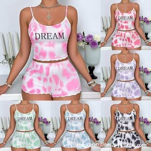 Women's Summer Sleepwear Set: Vest and Shorts Pajama Set, Sweet and Sexy Print, Amazon Export Style for Europe and America