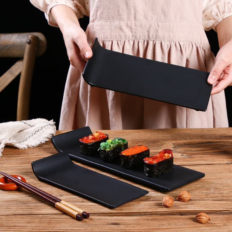 Ceramic Black Matte Flat Plate Japanese Sushi Plate Sashimi Plate Cake Plate Serving Tray Long Cold Dish Plate