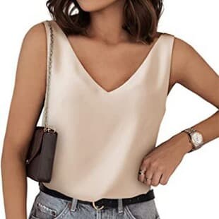2025 Amazon Best-Selling V-Neck Deep V Back Silk Summer Satin Sleeveless Blouse Camisole Tank Top