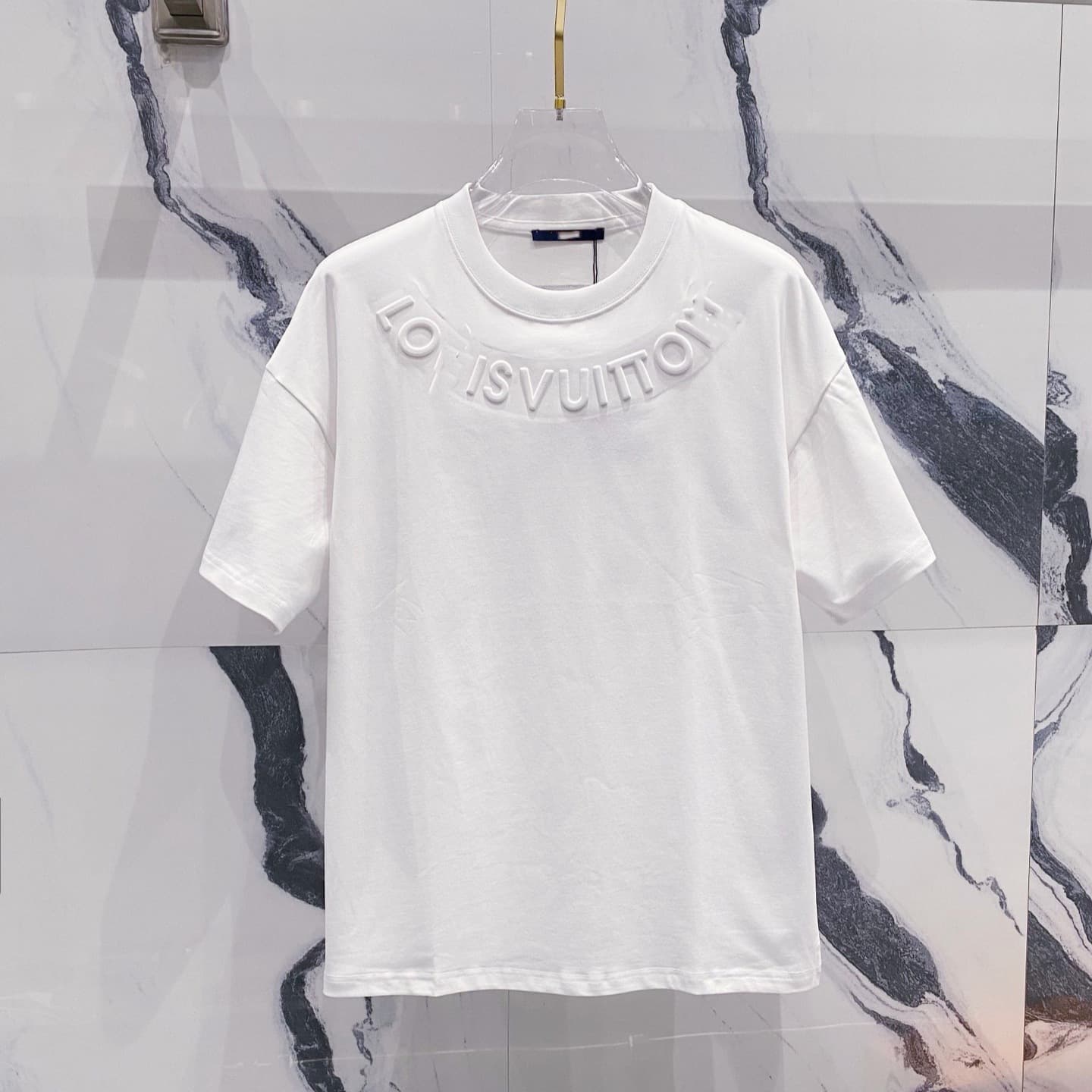 Cross-border Correct Version Trendy Brand LV L Full Print Letter Short Sleeve Classic Round Neck Unisex Loose T-Shirt Export Stock