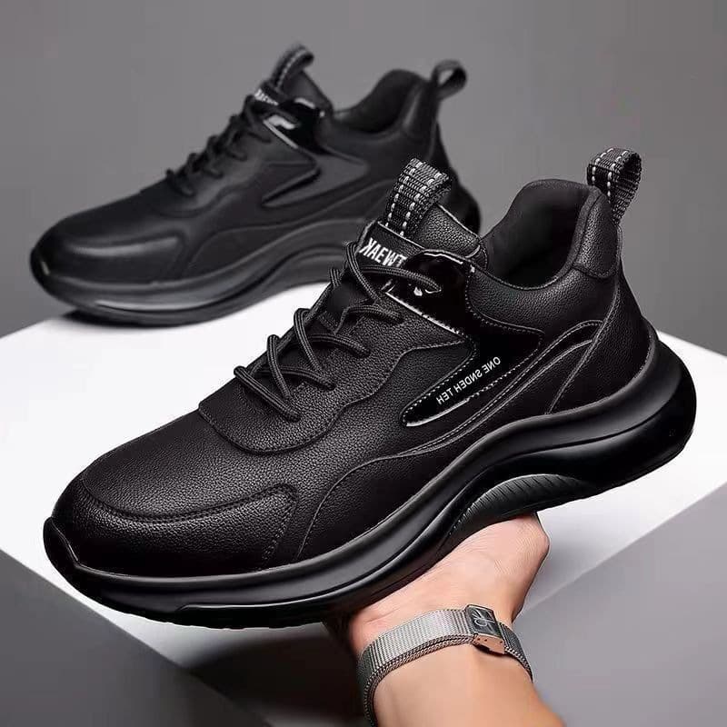 Same Style Men's Shoes Black Leather Upper Sports Casual Shoes, Fleece-Lined Thickened Sneakers Soft Sole Low-Top Work Shoes