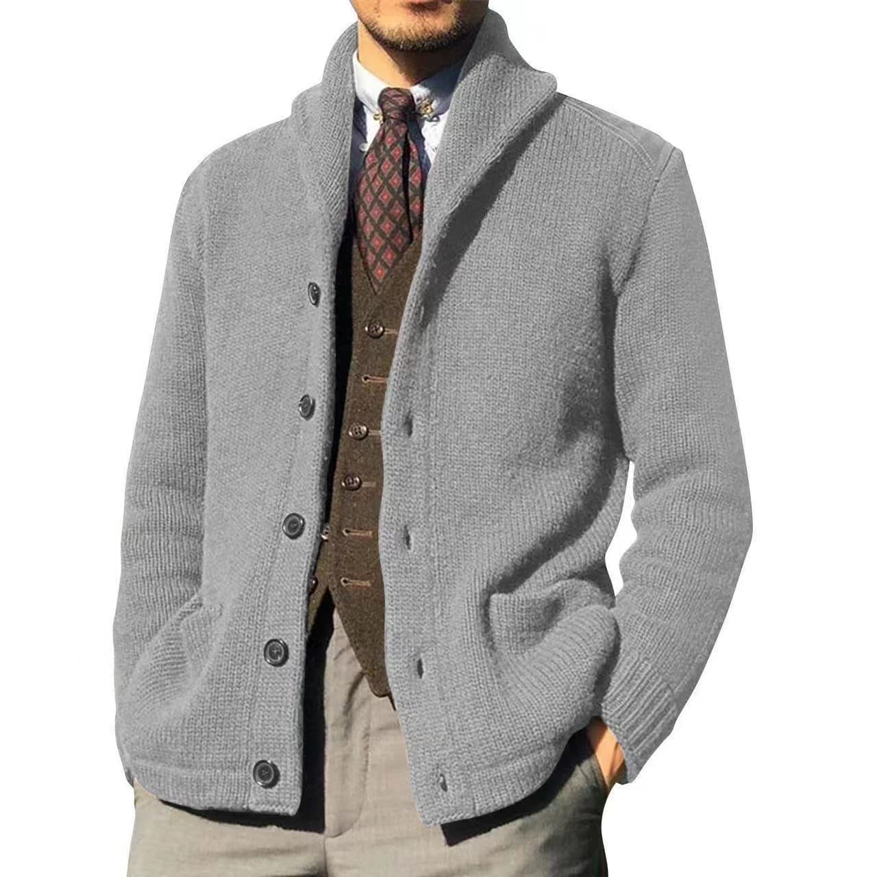 Color Block Knit Sweater New Cross-Border Men's Casual Long Sleeve Fall Loose Fit Turn-Down Collar Outerwear