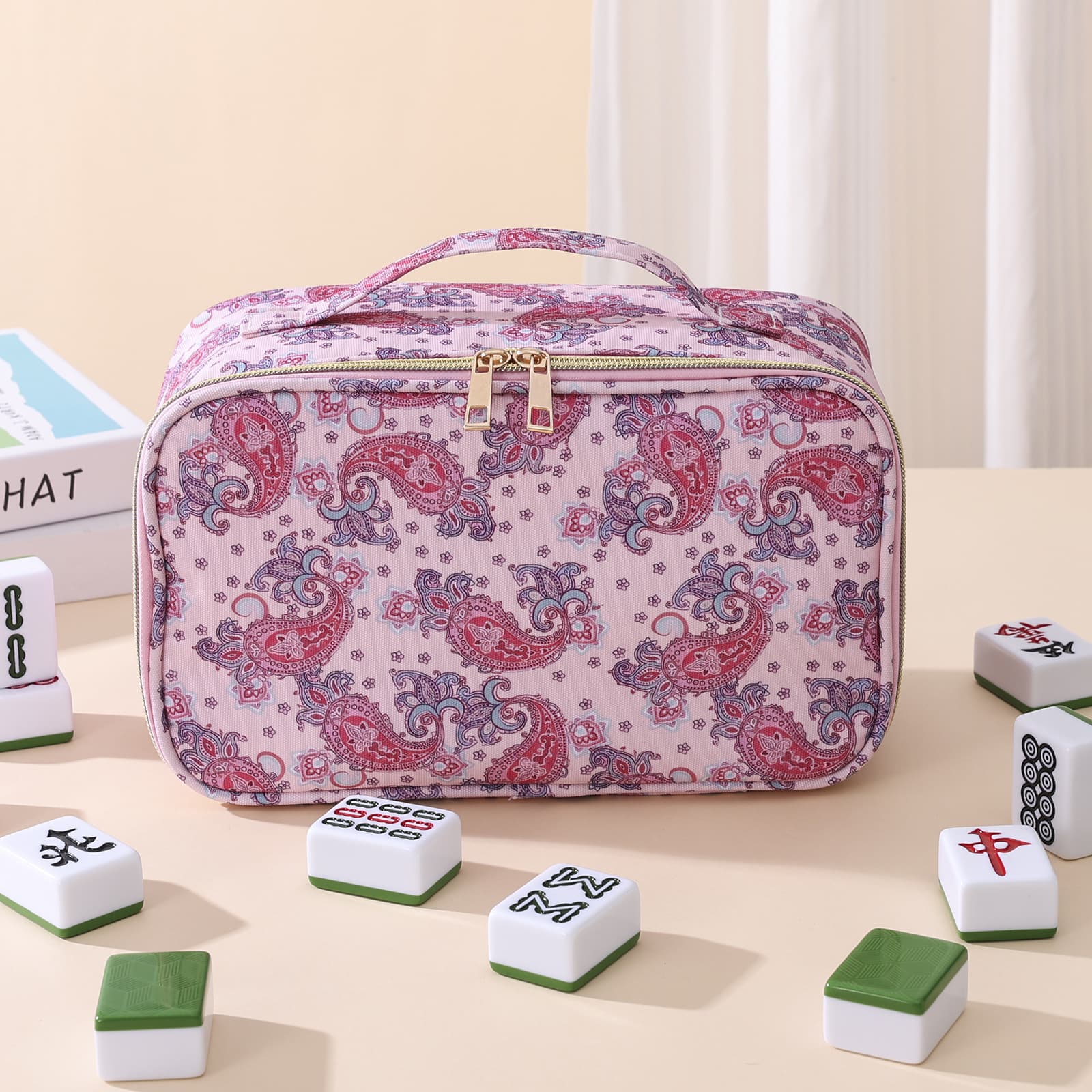 Amazon Vintage Pattern Mahjong Storage Bag Portable Handbag Mahjong Bag Large Capacity Stylish Cosmetic Bag