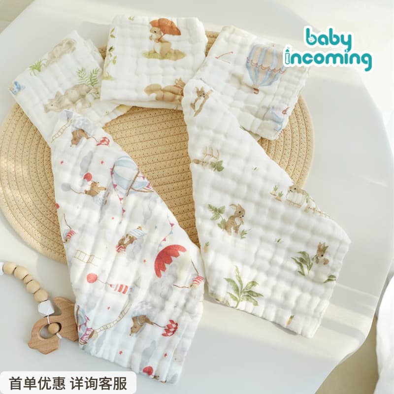 Six-Layer Seersucker Newborn Gauze Drool Pads, Children's Small Towels, Baby Face and Hand Wipes, Infant Square Towels