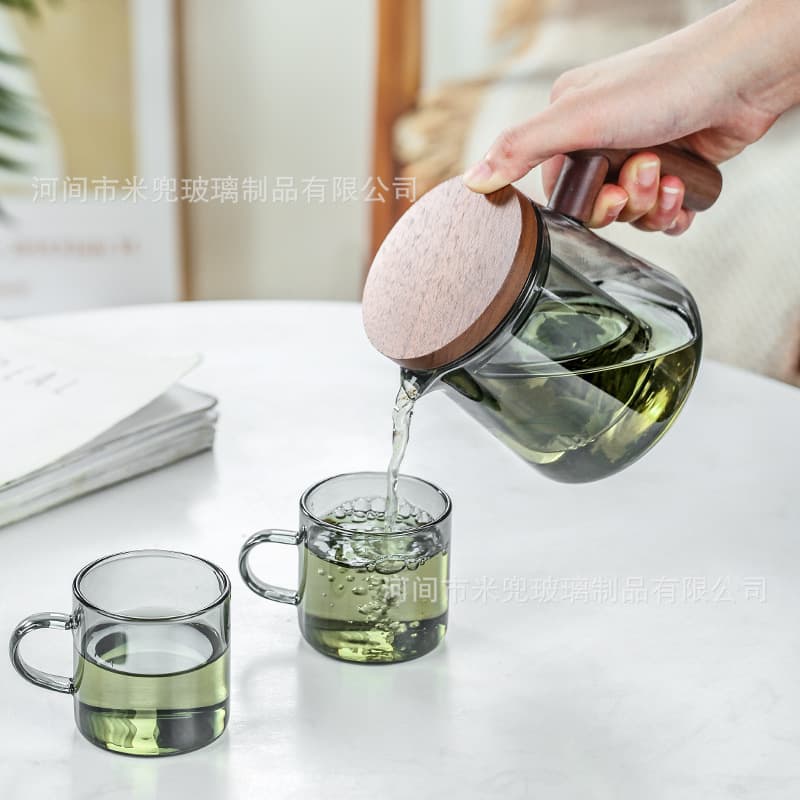 Wood Handle Glass Teapot for Home Tea Set, Filter Brewing Pot, Convenient Tea-Water Separation Pot, Wholesale