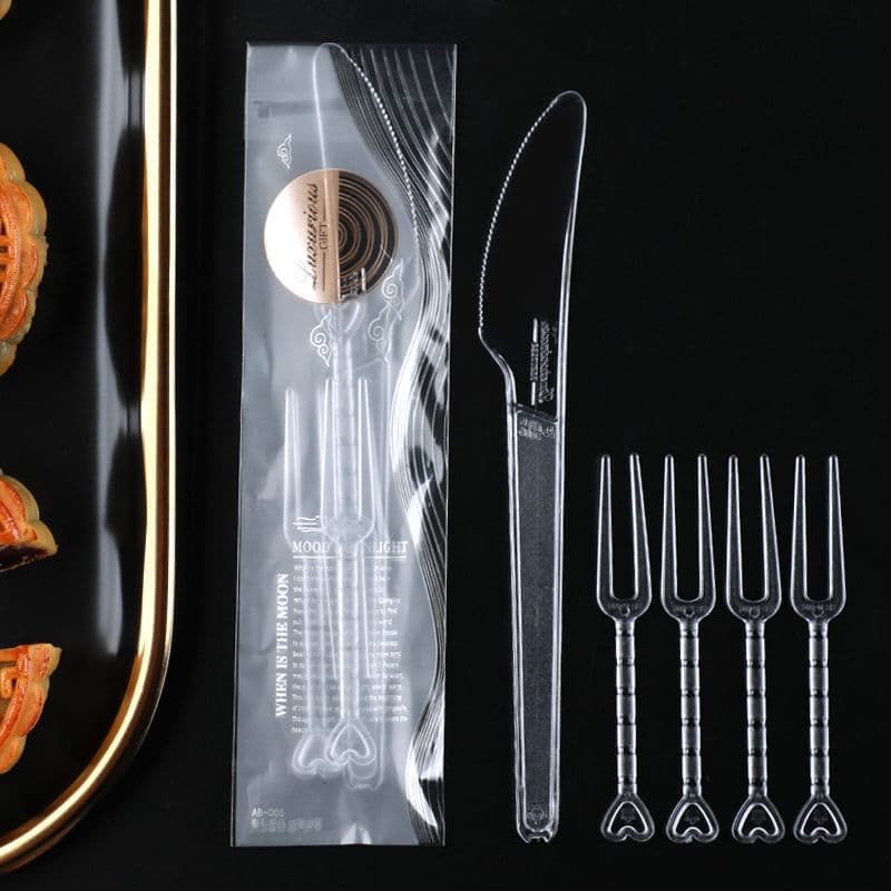 Thickened Mid-Autumn Mooncake Knife and Fork Transparent Disposable Plastic Household Knife and Fork Set Cute Western Pastry Fork Foreign Trade Wholesale