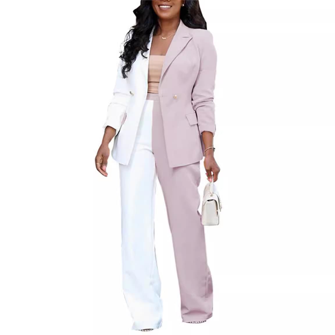 2024 Fall New Blazer Jacket for Women Long Sleeve Petite Casual Chic Contrast Color Slit Office Fashion
