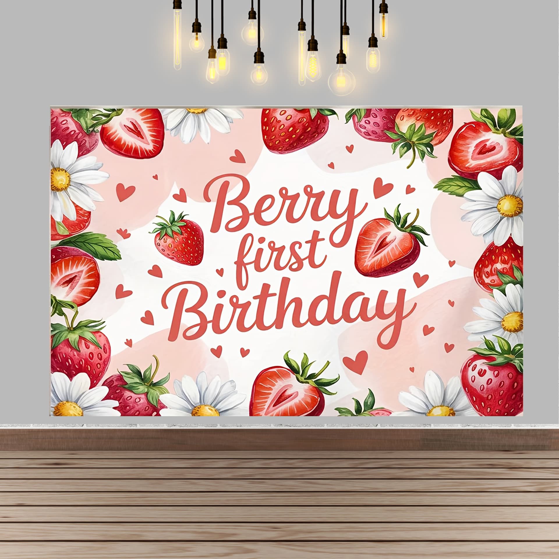 Temu Strawberry Happy Birthday Atmosphere Decoration Banner Party Photo Prop Photography Background Cloth
