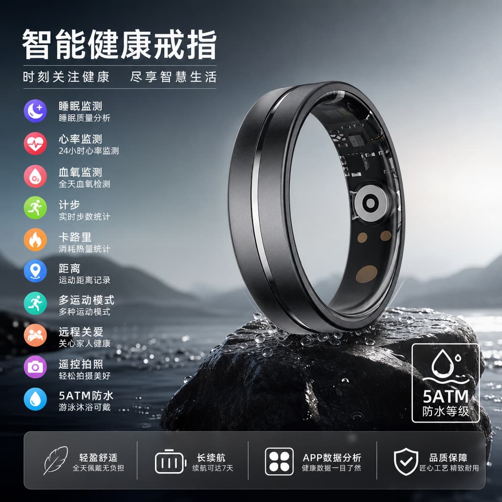 Bluetooth AI Smart Ring Heart Rate Counter Smart Wearable Cross-border Health Monitoring Smart Ring