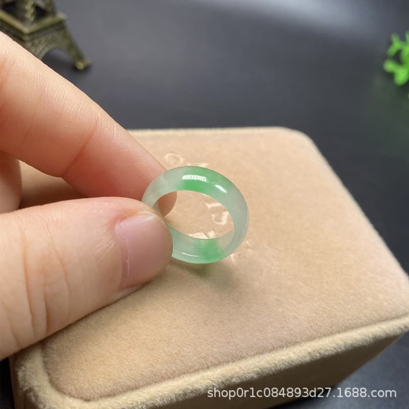 Myanmar Jade Ring Old Pit Ice Species Floating Flower Ring Yang Green Men's Pinky Ring White Base Green Flower Jade Couple Ring