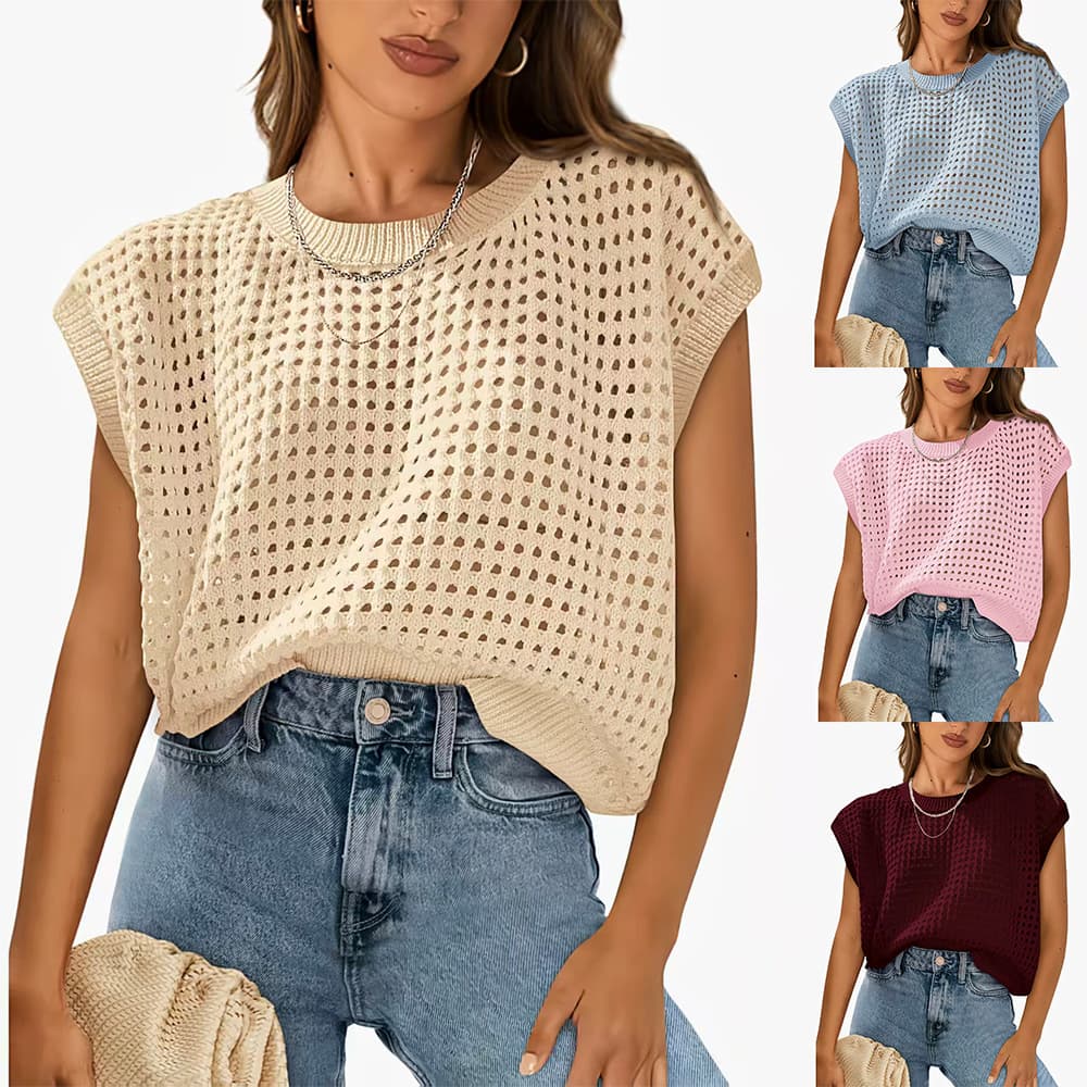 2026 European and American Cross-Border Foreign Trade New Spring and Summer Women's Knitwear Breathable Beach Cover-Up Vacation Beach Top