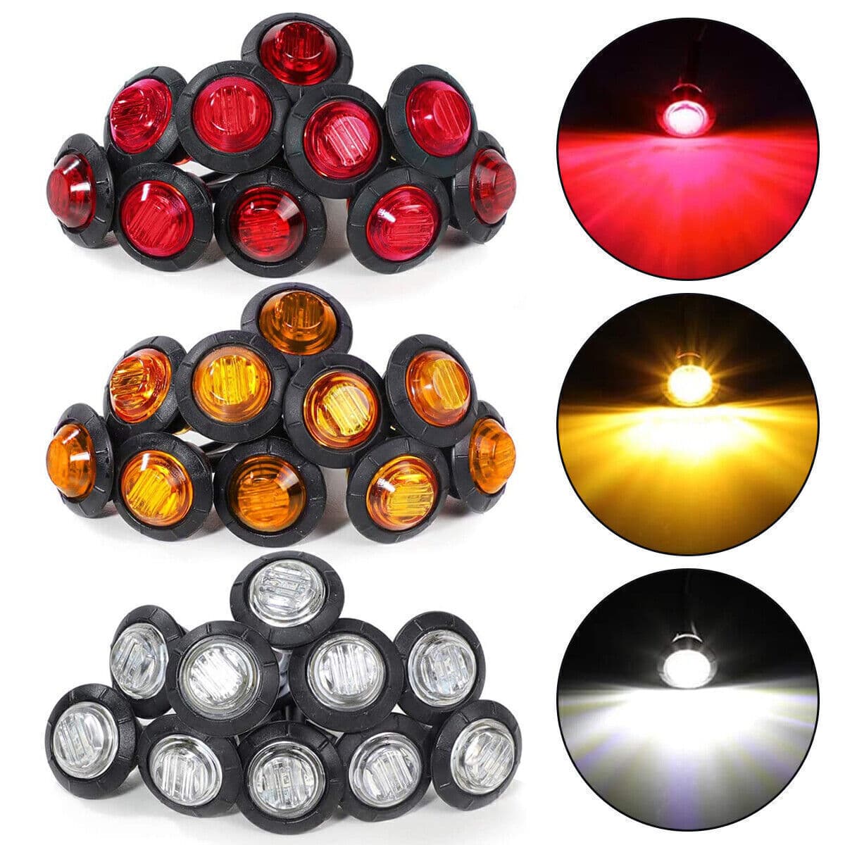 3LED Truck Side Light Small Round Light 12V 24V Clearance Light Marker Light Signal Light Turn Signal Warning Light Colorful Light