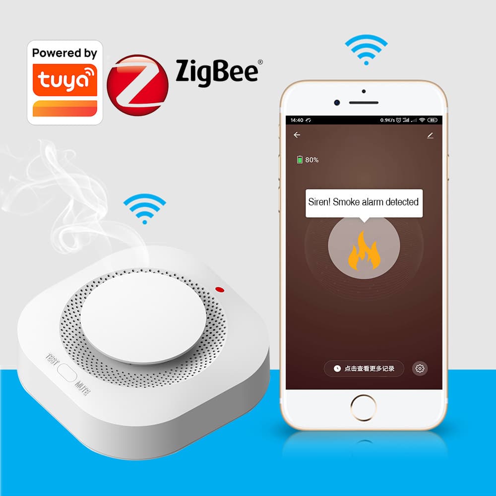 WiFi Wireless Smoke Alarm Zigbee Smoke Detector Mobile Phone Real-Time Remote Alarm Tuya APP