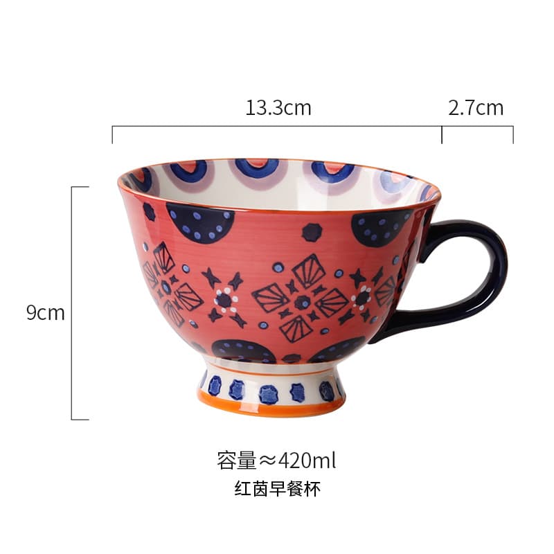 Mug Household Ceramic Milk Cup Oatmeal Cup Breakfast Cup Water Cup Vintage Hand-Painted Underglaze Cup Wholesale