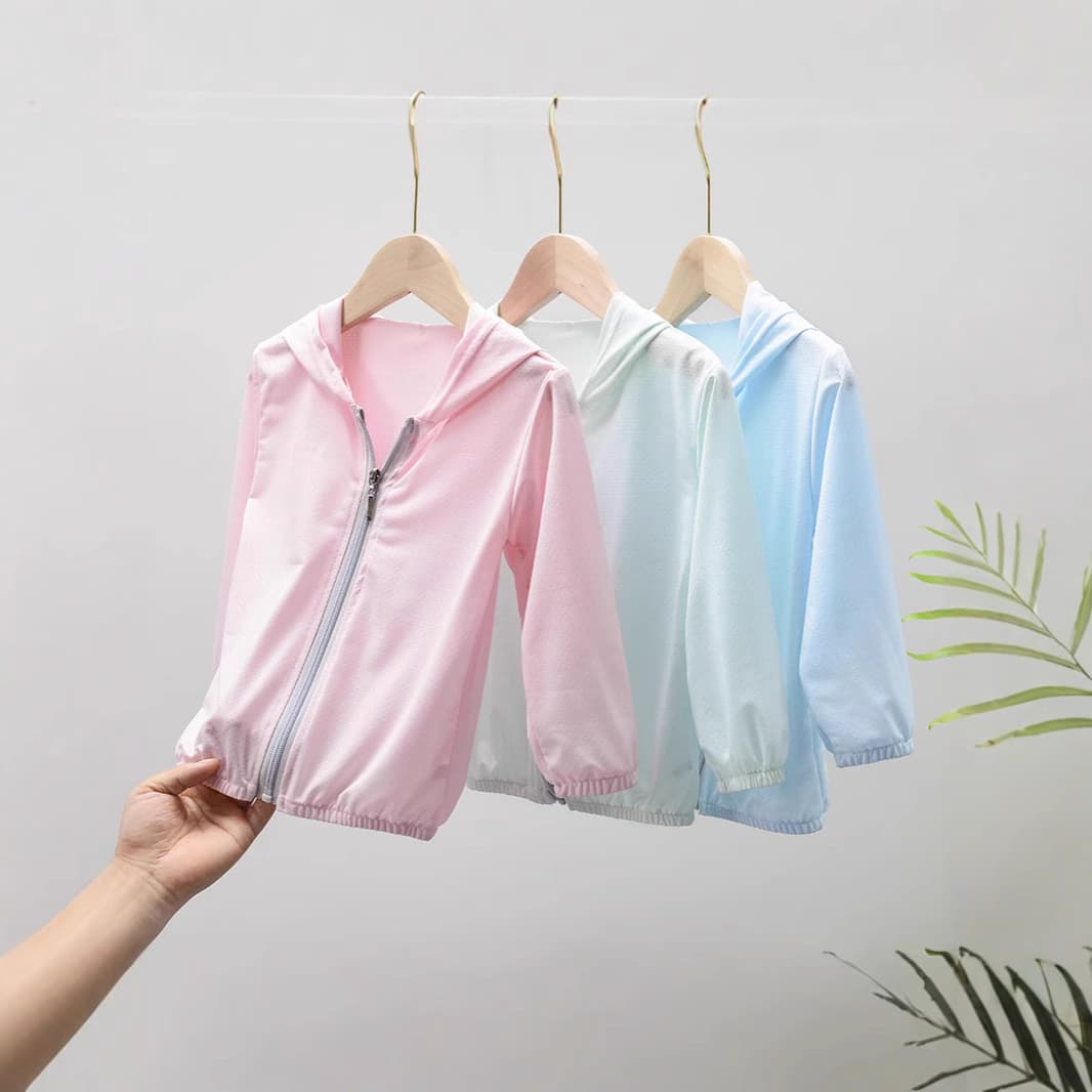 Summer New Children's Ice Silk Thin Sun Protection Jacket Unisex Hooded Long-Sleeve Sunshade Garment Drop Shipping