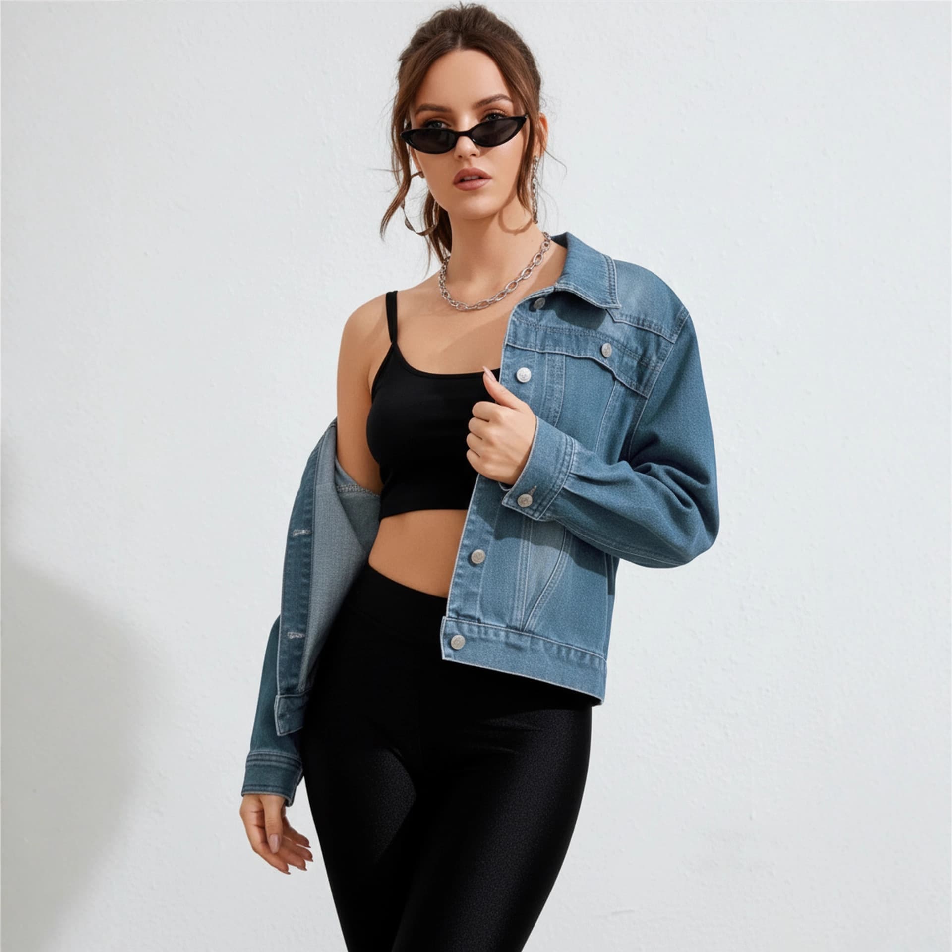 Amazon AliExpress European and American cross-border foreign trade new women's denim jacket distressed denim jacket top S236