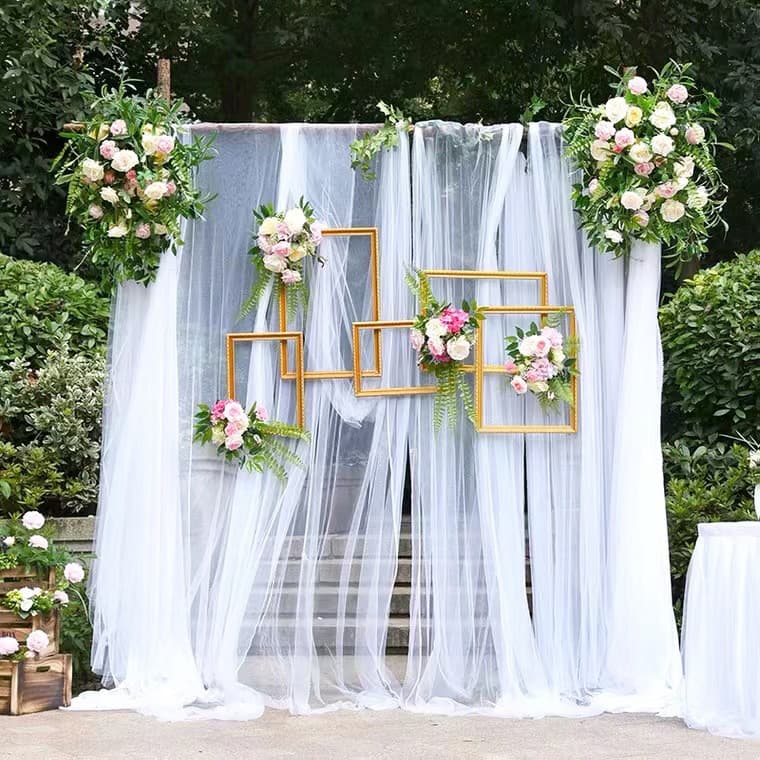 White mesh wedding arch wedding proposal national style background Chinese style ceiling white gauze curtain photo outdoor decoration