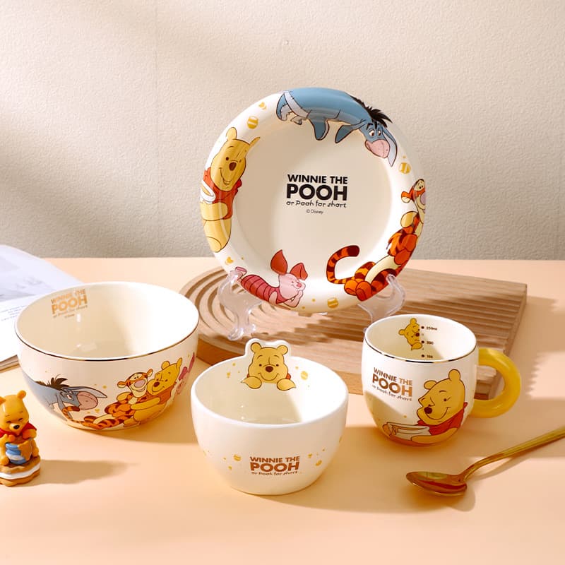 Disney Genuine Pooh New Drinking Cup Kidsren's Tableware Bowl Rice Bowl Men's and Women's High Temperature Resistant Cartoon Dinner Plate