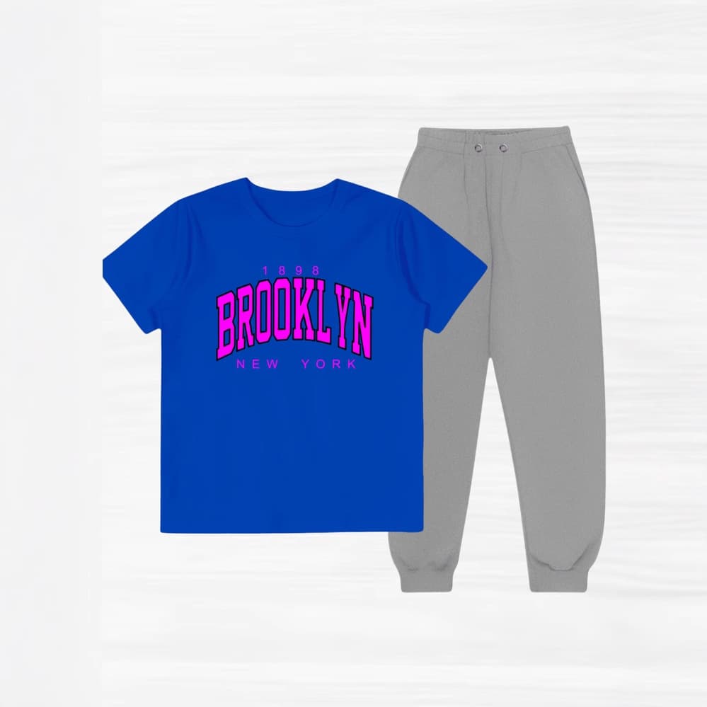 2025 New Summer European and American Export 1898 Brooklyn New York Printed Short Sleeve Shorts Children's Set