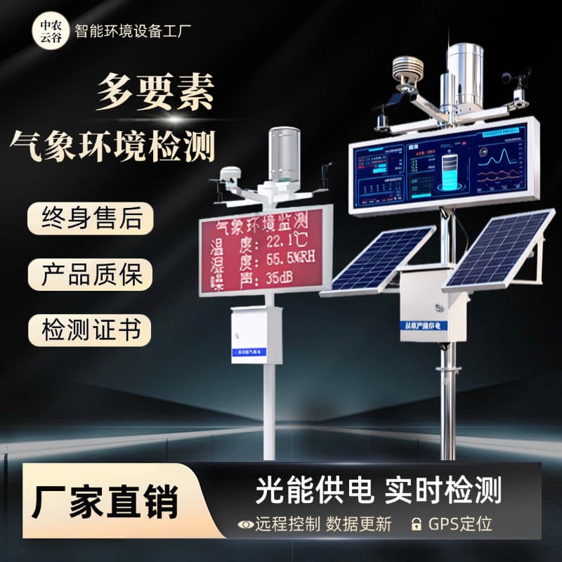 Automatic Weather Detector for Wind Speed, Rainfall, Atmospheric Pressure, Temperature, and Humidity, Solar-Powered Environment Monitoring Station