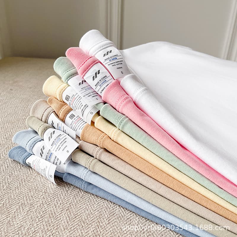 Light Cotton Short Sleeve T-Shirt Women 2025 New Loose 230G Crew Neck Inner Layering Colorful Crop Top Wholesale