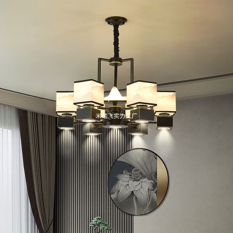 New Style Neo-Chinese Creative Restaurant Pendant Light with Spotlights for Hotels, Engineering Lobbies, Private Rooms, and Clubhouses