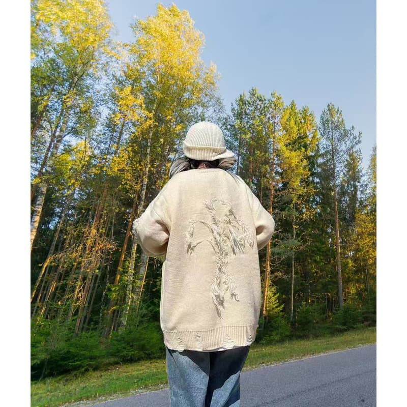 Knit Cardigan Sweater for Men and Women Spring Autumn New Loose Cross Lazy Style Long Sleeve Jacket Casual Versatile Top