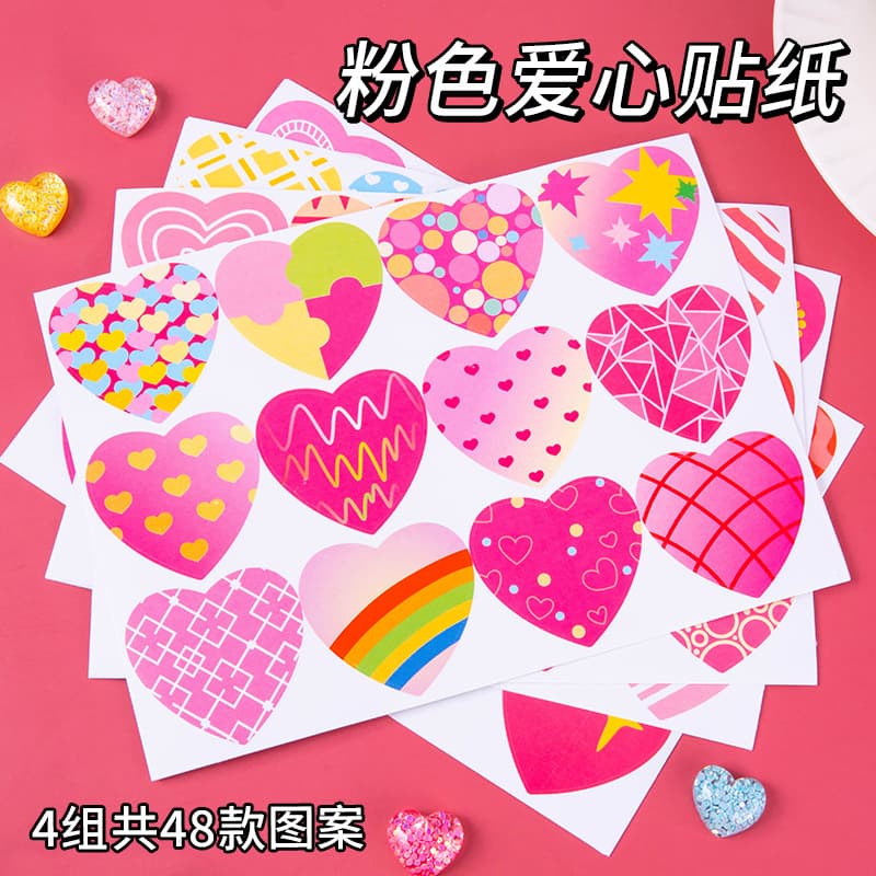 Pink Heart Stickers Waterproof Decorative Stickers for Journal Phone Love Reward Stickers Valentine's Day Sticker Label