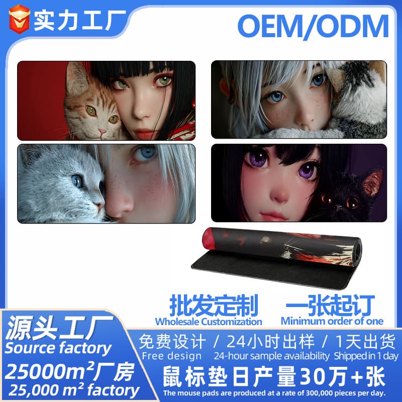 Anime Girl Mouse Pad Large, Cute Cat Cartoon Table Mat, Thickened Lockstitch Anti-Slip Computer Keyboard Desk Mat