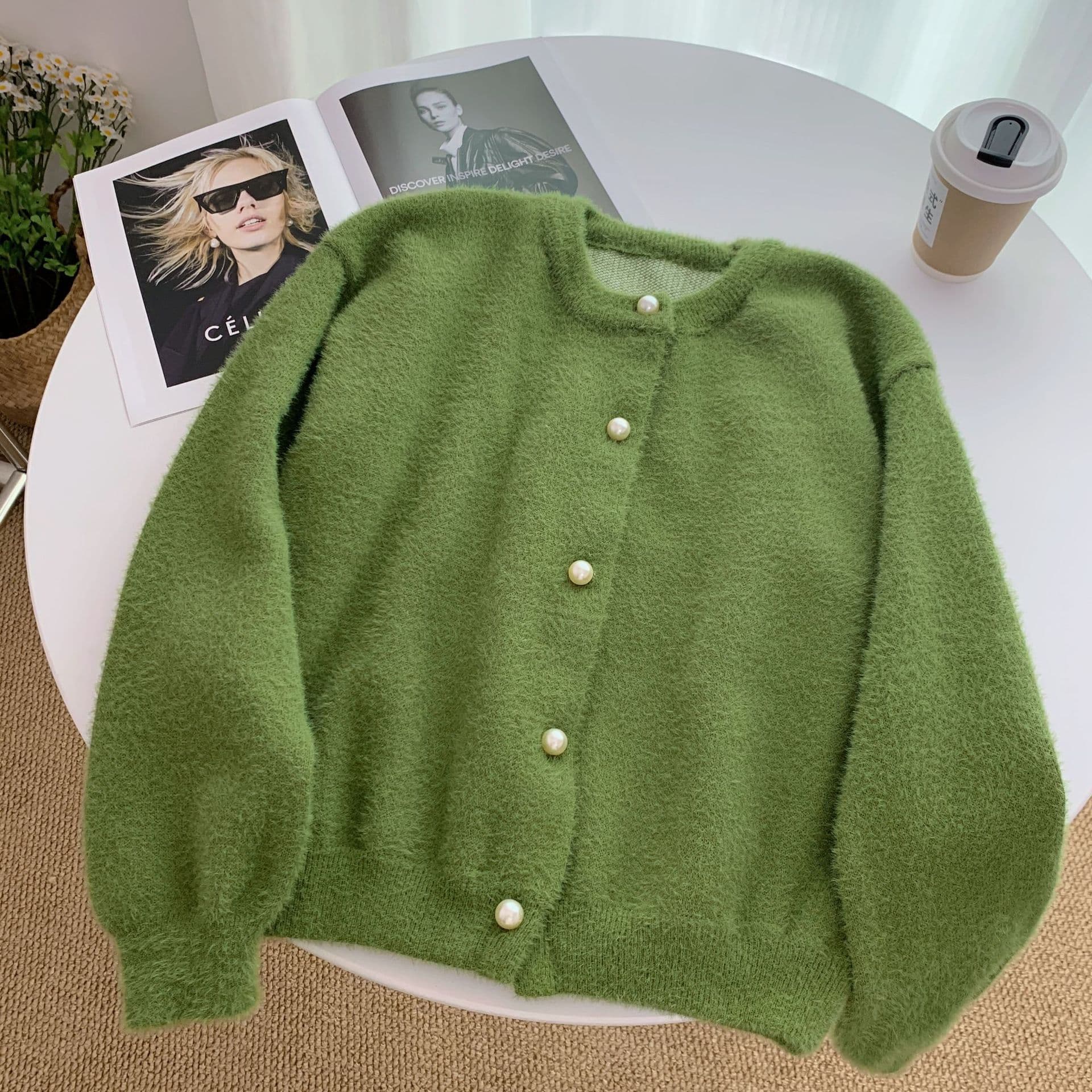 Cross-Border Imitation Mink Plush Sweater Cardigan Women's Spring/Autumn New Style High-End Soft Loose Lazy Style Knit Coat
