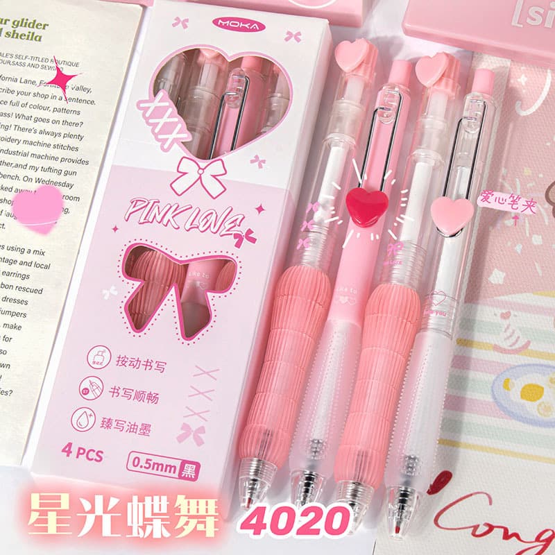Love Series Quick-Drying Smooth Retractable Gel Pens for Students, Cute Girls, Black Ink Pens, Office Stationery Wholesale