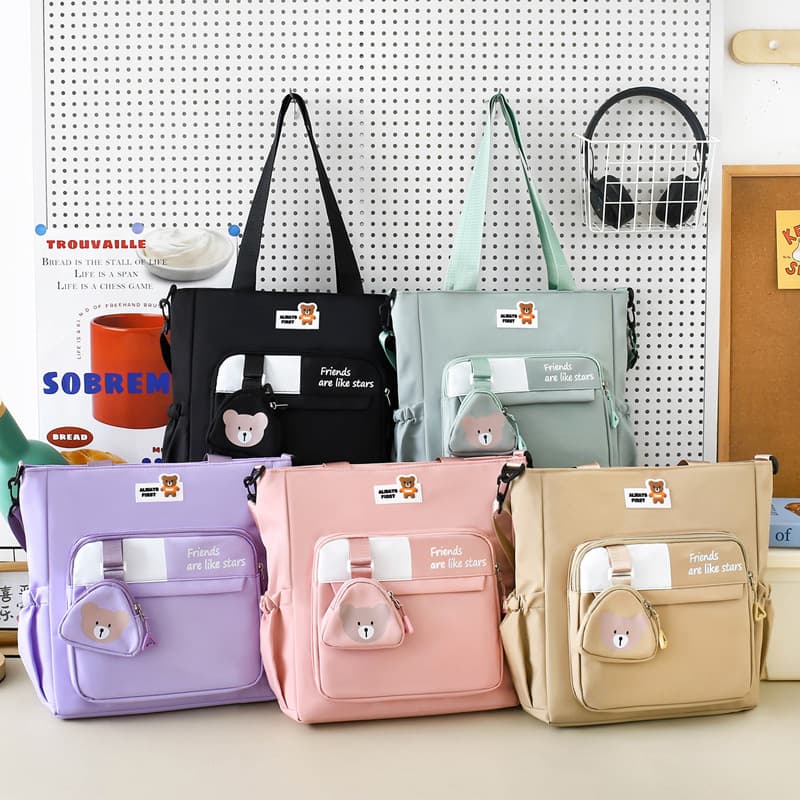 Tuition bag for class, large-capacity shoulder bag, Korean style youth cross-body school bag, nylon contrasting color tutoring tote bag