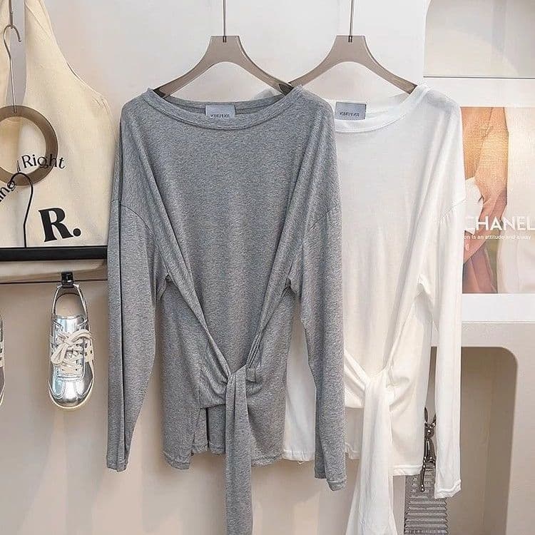 Trendy Design Lace-Up Faux Two-Piece Sun-Protective T-Shirt for Women, Summer-Autumn 2026, Loose Fit with Tie Waist, Lightweight Long-Sleeve Top