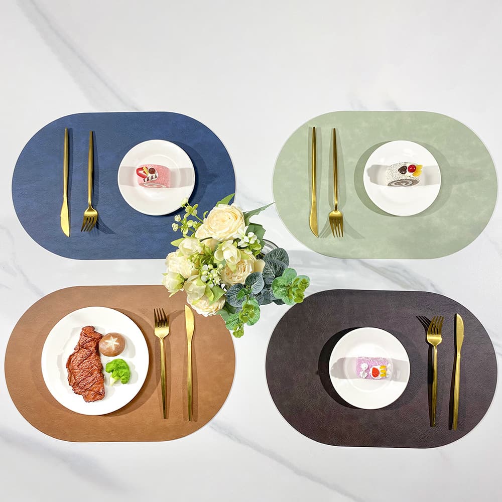 Double-sided Craft Leather Placemat Nordic Style Water-proof Oil-proof Hotel Home Dining Table Mat in stock Oval Heat Insulation Mat
