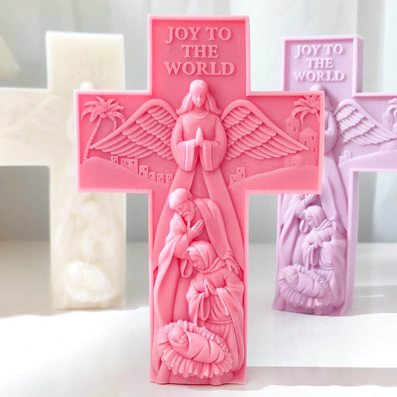 Cross Angel Mold Holy Family Newborn Aromatherapy Candle Cross Relief Decoration Photo Background Ornament