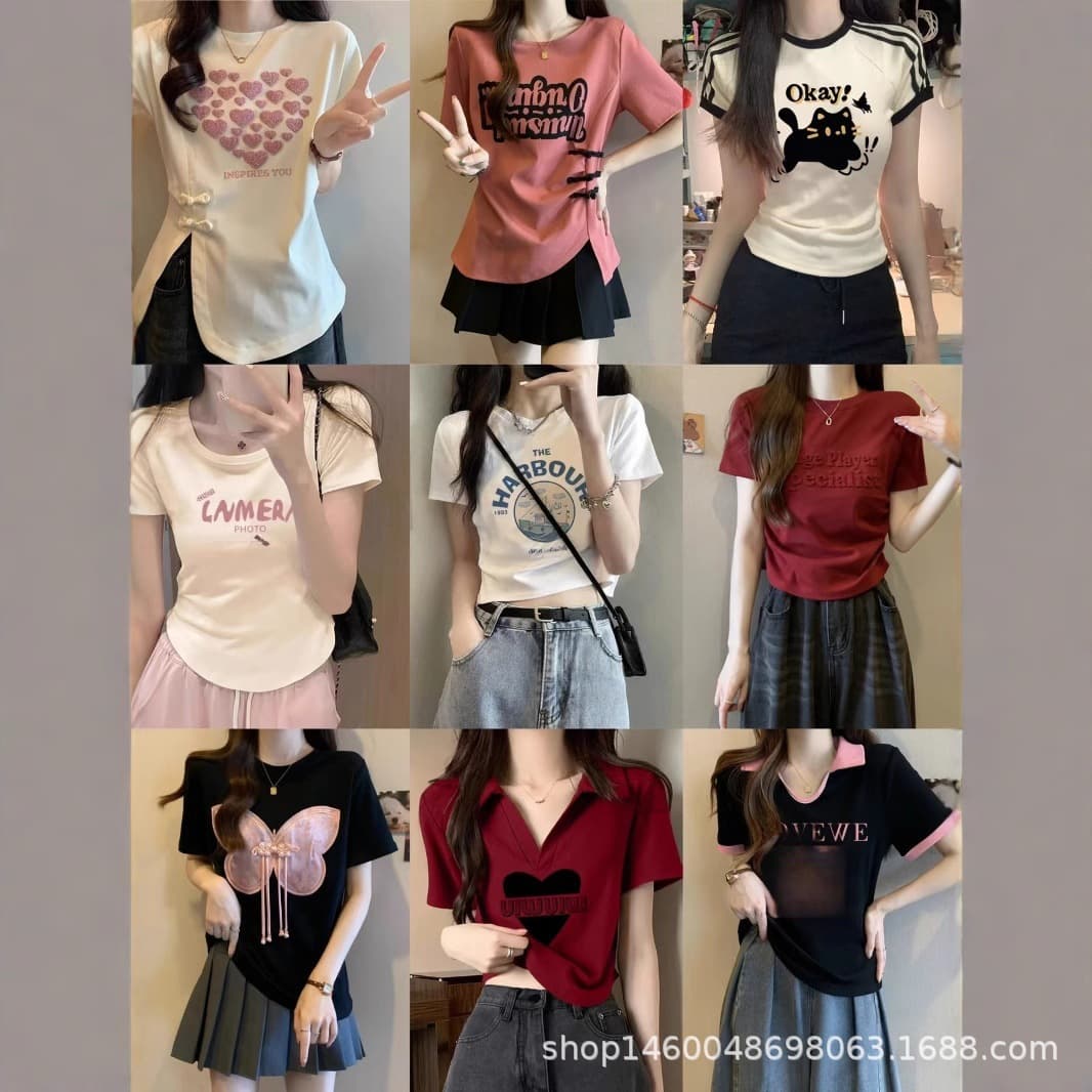 Trendy Instagram Short Crop Top for Women, Summer Hot-Selling Design, Slim-Fit Short-Sleeve T-Shirt for Women