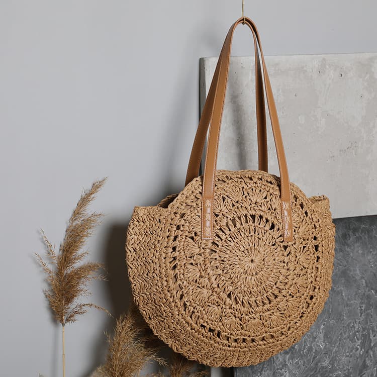 New Retro Round Straw Woven Bag Summer Niche Vacation Woven Hollow Ethnic Style Single Shoulder Beach Bag