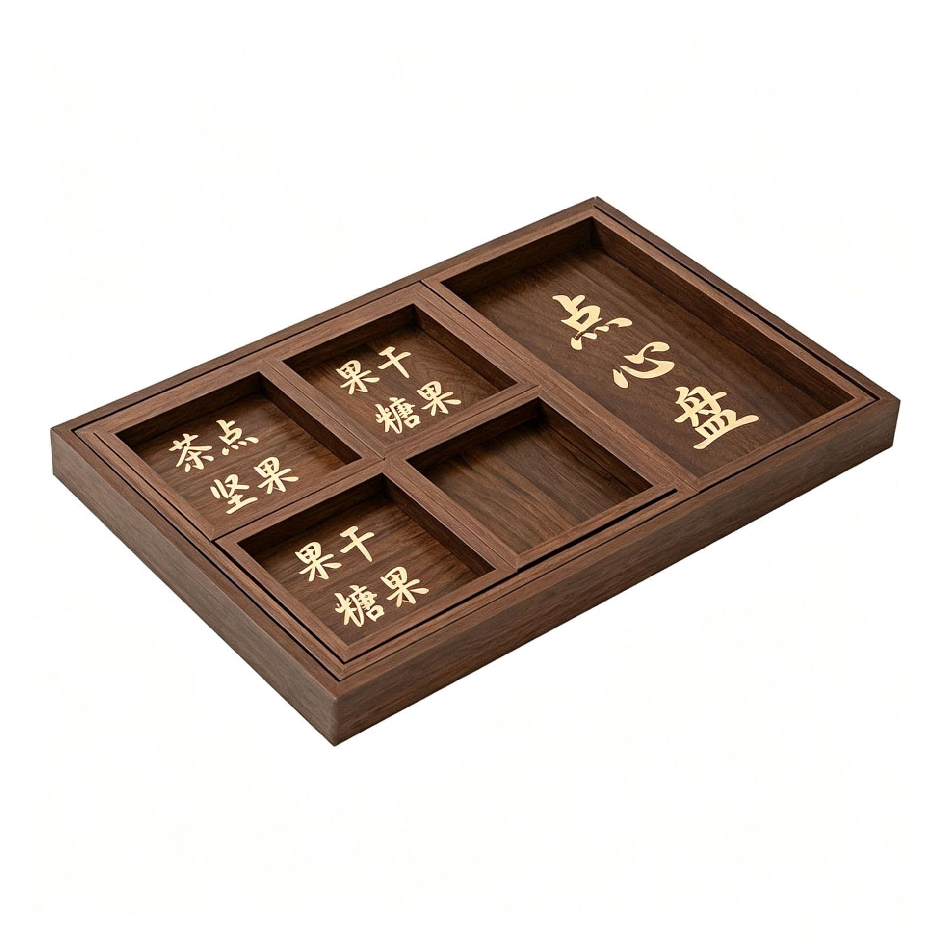 Multi-Compartment Tea Tray Dried Fruit Stove Display Tray Sweet Snack Storage Classification Wooden Tray Flower Bun Engagement Display Stand