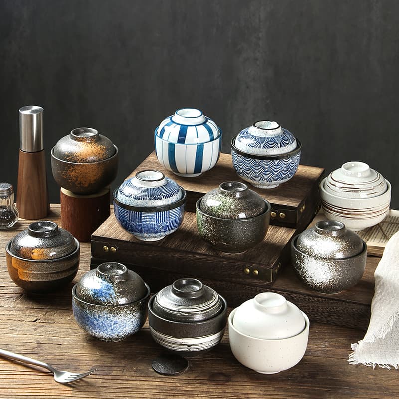 Japanese Ceramic Stew Pot with Lid, Bowl for Dessert, Steamed Egg, Home Restaurant Stew Soup Bowl, Health Water-Proof Bird's Nest Cup, Wholesale