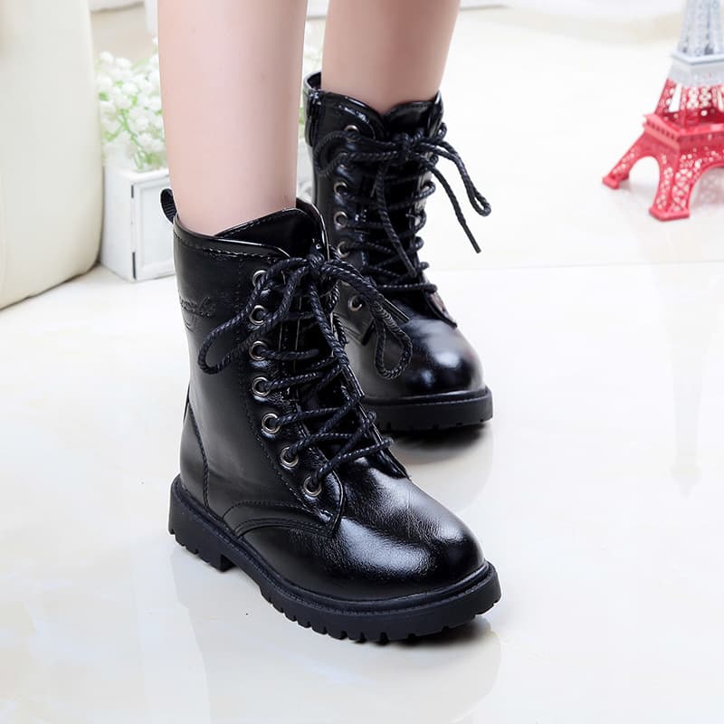 Children's British Style Winter Martin Boots, Boys and Girls Short Boots, 2025 New Black Fleece-Lined Single Boots