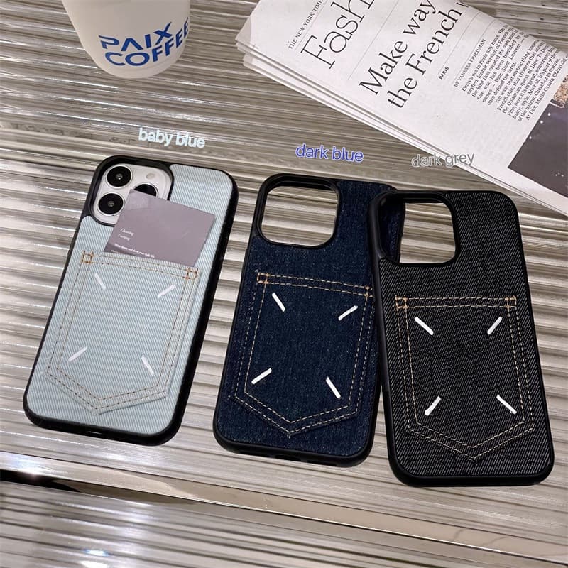 European and American denim card slot phone case for iPhone 17 Pro Max, compatible with iPhone 16, leather texture for iPhone 15, embroidered hard case for iPhone 14
