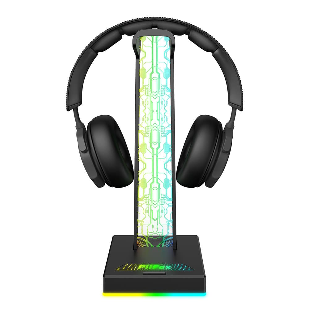 HS-1 RGB Phone Stand Headset Gaming Headphone Stand Dual USB Expansion 3.5mm Audio Port Stereo Light Effect