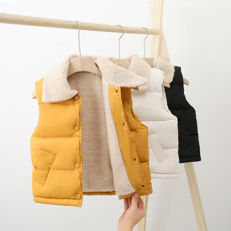 Children's Cotton Vest for Autumn/Winter, Thickened Outer Wear Girls' Lamb Fleece Vest, Stylish Boys' Solid Color Casual Vest
