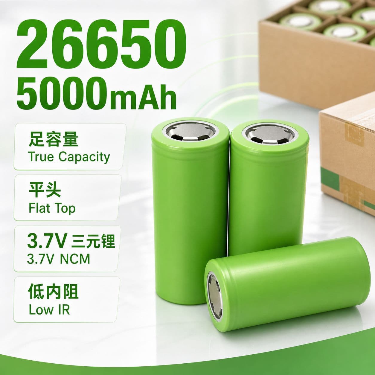 Supply 26650 lithium battery 5000mah full capacity flat head 3.7 ternary lithium battery 26650 5000MAh 2