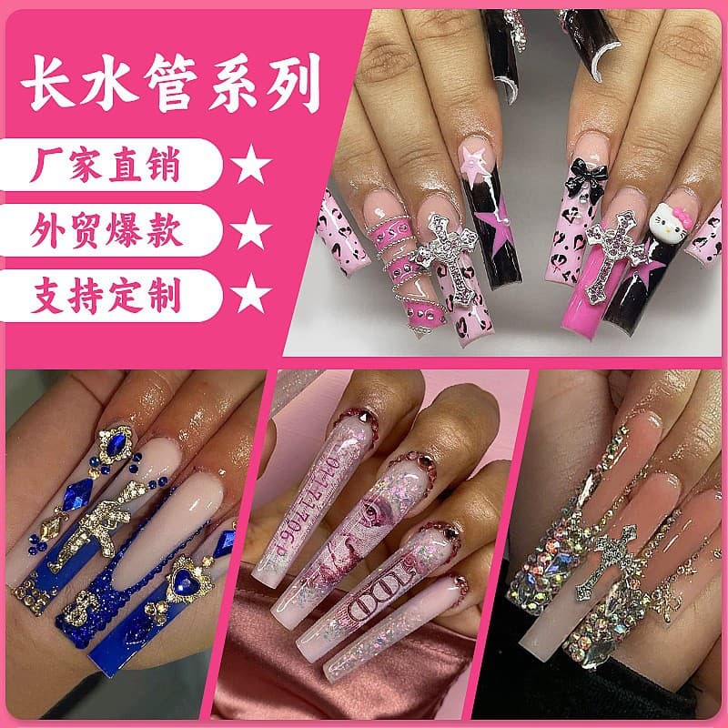 European and American best-selling diamond-encrusted heavy-duty manicure wearable nails bow flower wearable nails water pipe nails series collection wholesale