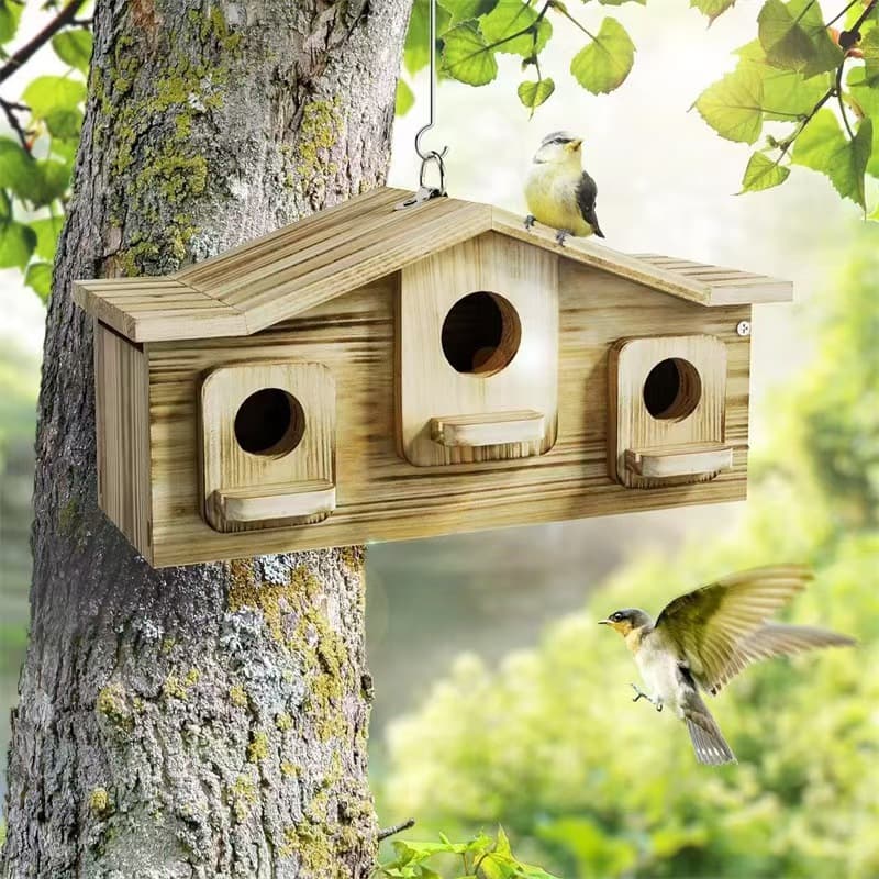 Cross-border Wooden Birdhouse Outdoor Garden Wall-mounted Bird Habitat Small Bird Feeder Parrot Pet Bird Wooden House