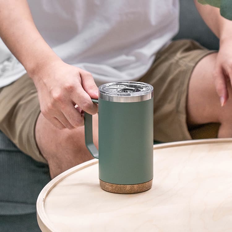 TYESO Taishuo Oak Cork Bottom Mug, Cross-Border 304 Stainless Steel Insulated Cup, Amazon Handle Cup