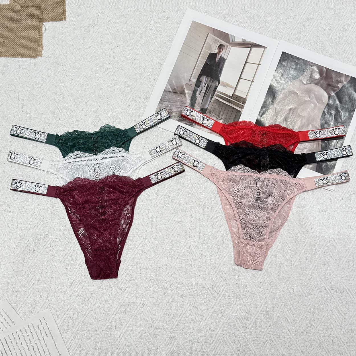 Factory Direct Export Victoria Secret Sexy Lace Panties High Waist Secret Rhinestone Bikini Hot Temptation Lingerie Women